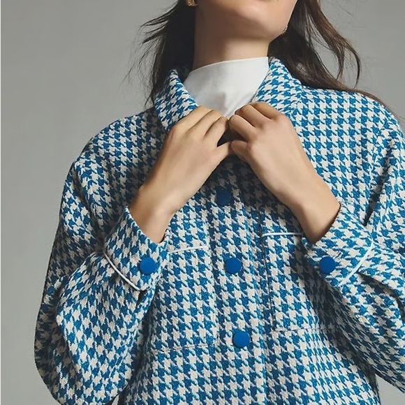 DOLAN Blue and White Houndstooth high low cropped Jacket size XS - Picture 2 of 9